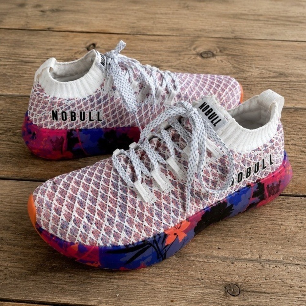 NOBULL Drive Knit White Wild Flower Sneakers Womens 7 Training Shoes